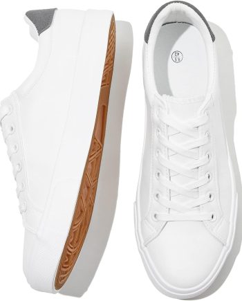 Men’s White Tennis Shoes Low Top  Sneakers PU Leather Casual Shoe for Men