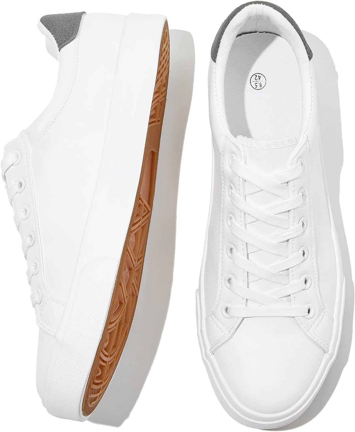Men’s White Tennis Shoes Low Top  Sneakers PU Leather Casual Shoe for Men
